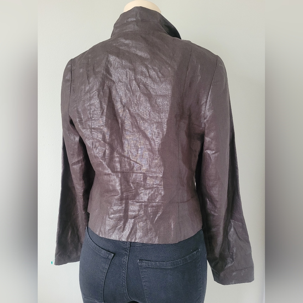 Magaschoni Women's Luxury Linen/Cotton Cropped Jacket Brown Small - Picture 10 of 16